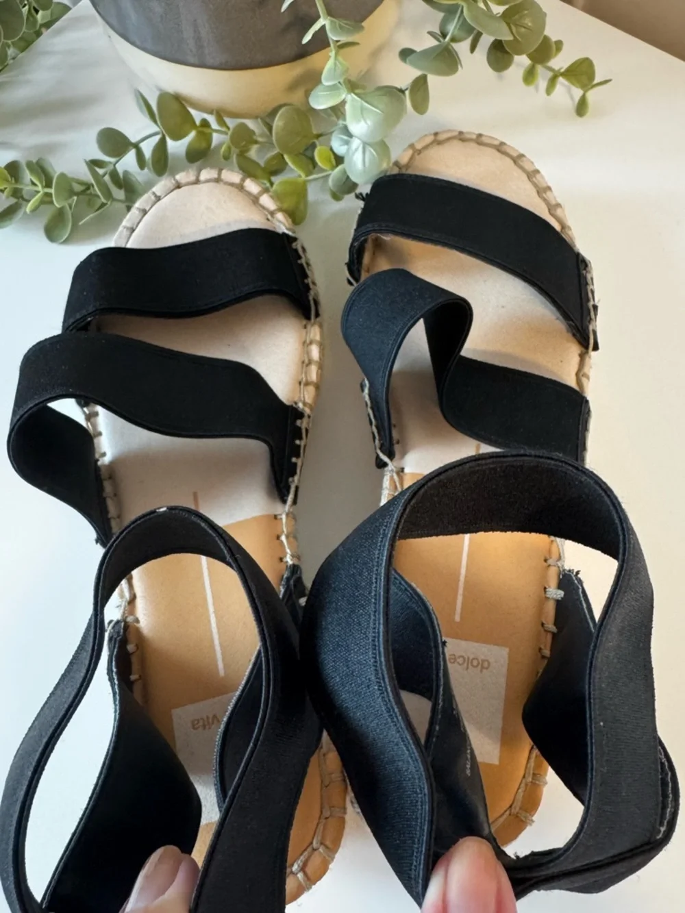 Dolce Vita platform espadrille sandals black elastic straps summer size 7.5